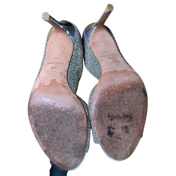 Cole Haan Women's Antonia Open Toe Dress Pump Silver Gold Metallic Size 7.5 - Picture 8 of 9